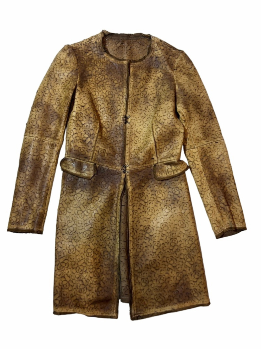 Vintage Scully Hand Tooled Leather Coat Floral Boho Art Teacher Lagenlook 40